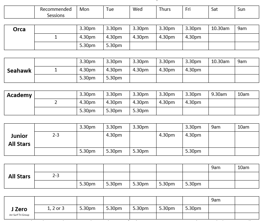 Squad Timetable